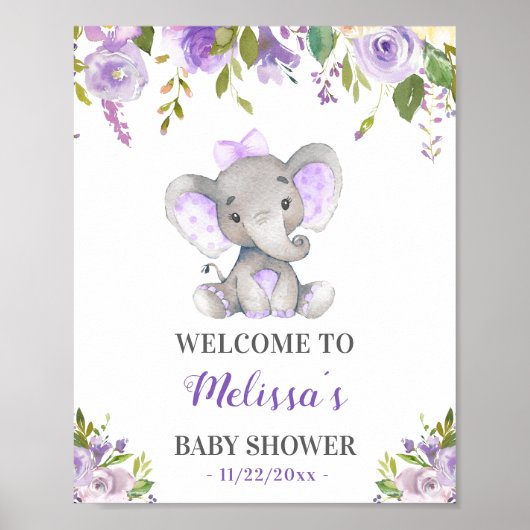 Paarse ellephant Baby Girl Shower Sprinkle Welkom Poster (Voorkant)