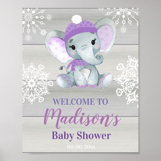 Paarse ellephant welkomstbord, meisjesdouche poster (Voorkant)