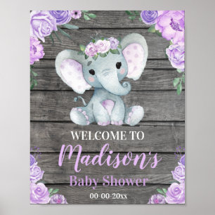 Paarse ellephant welkomstbord, Rozen voor meisjes Poster