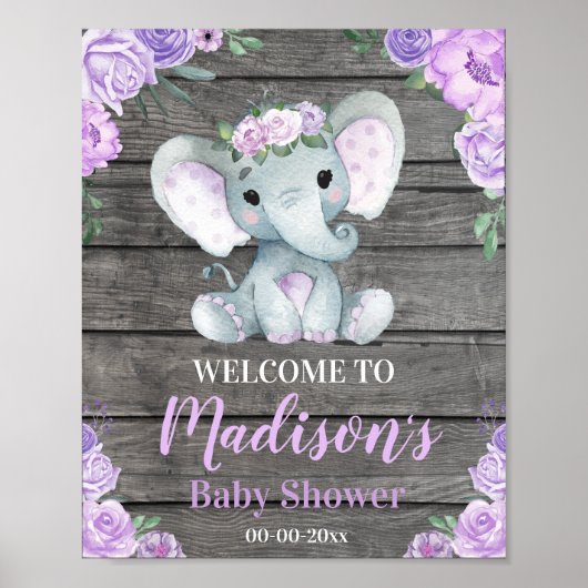 Paarse ellephant welkomstbord, Rozen voor meisjes Poster (Voorkant)
