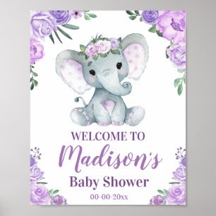 Paarse ellephant welkomstbord, Rozen voor meisjes Poster