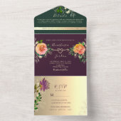 Paarse Emerald Green Jewel Tone Wedding All In One Uitnodiging (Binnen)