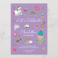 Paarse Emoji Sticker Unicorn Girl Birthday