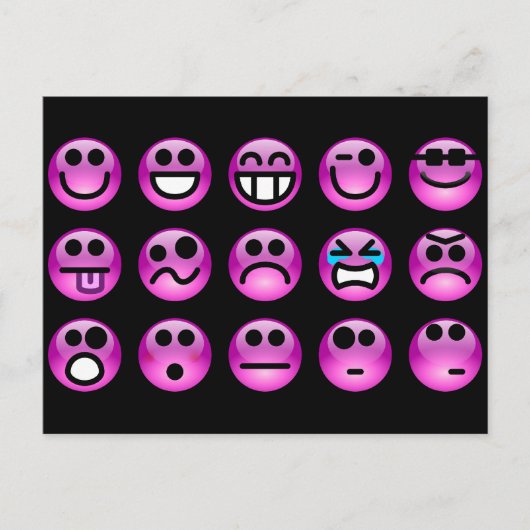 Paarse Emoticons Briefkaart (Voorkant)