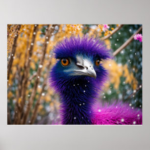 Paarse EMU in de sneeuw Poster