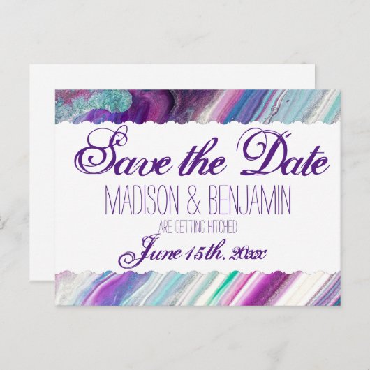 Paarse en Aqua Abstracte bruiloft Save the Date Briefkaart (Voorkant / Achterkant)