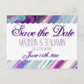 Paarse en Aqua Abstracte bruiloft Save the Date Briefkaart (Voorkant)