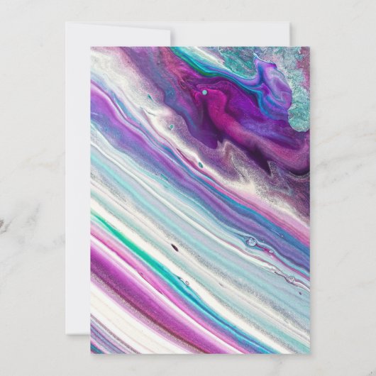 Paarse en Aqua Abstracte Paint Swirls Weddenschap Kaart (Achterkant)