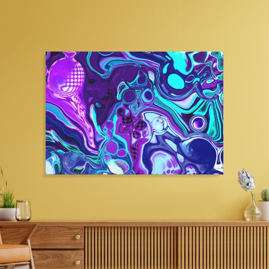 Paarse en Aqua Blue Abstracte Fluid Art Canvas Afdruk (Insitu (Woonkamer))