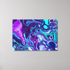 Paarse en Aqua Blue Abstracte Fluid Art Canvas Afdruk