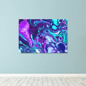 Paarse en Aqua Blue Abstracte Fluid Art Canvas Afdruk (Insitu (Houten vloer))
