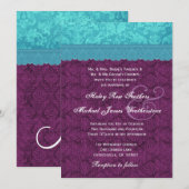 Paarse en Aqua Blue Damask Wedding G500C Kaart (Voorkant / Achterkant)