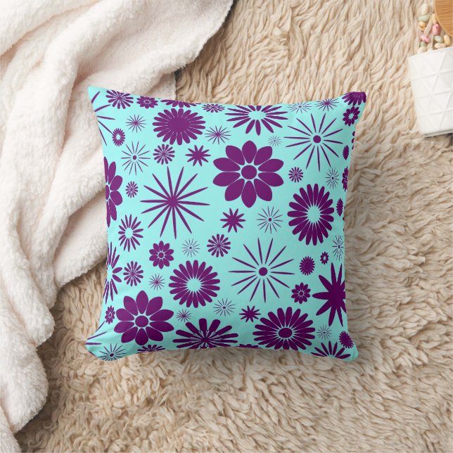 Paarse en Aqua Blue Floral Jumbo Pillow Kussen (Deken)