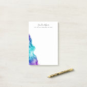 Paarse en aqua blue waterverf gepersonaliseerde na post-it® notes (Op bureau)