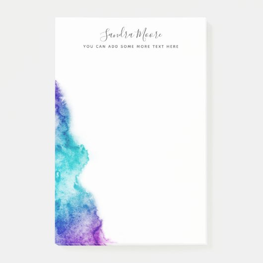 Paarse en aqua blue waterverf gepersonaliseerde na post-it® notes (Voorkant)
