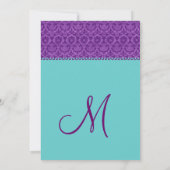 Paarse en Aqua  Damask Wedding Monogram Kaart (Achterkant)