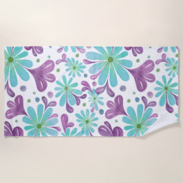 Paarse en Aqua Floral Beach Handdoek