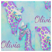 paarse en aqua giraffes- gepersonaliseerd stof (Close Up)