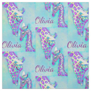 paarse en aqua giraffes- gepersonaliseerd stof