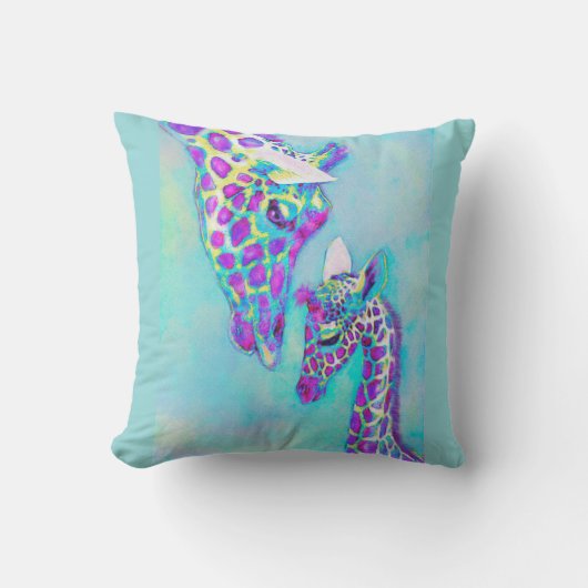 paarse en aqua giraffes pillow kussen (Voorkant)