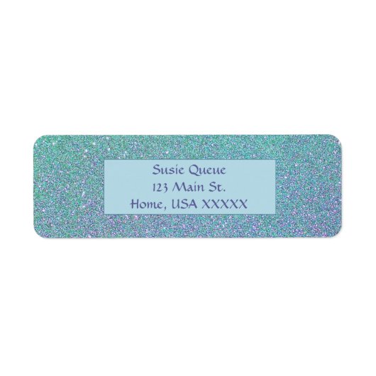 Paarse en Aqua Glitter Etiket (Voorkant)