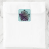 Paarse en aqua-intricate pentakel vierkante sticker (Tas)