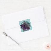 Paarse en aqua-intricate pentakel vierkante sticker (Envelop)