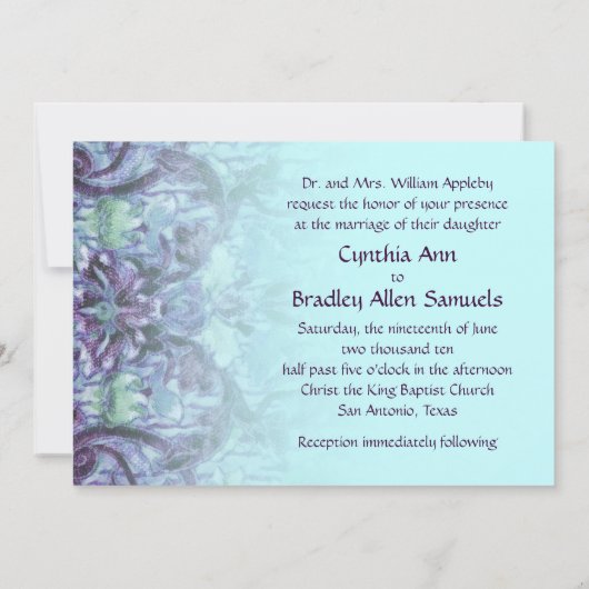Paarse en Aqua Mint Tapestry Invitation Kaart (Achterkant)