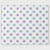 Paarse en Aqua Snowflakes op wit Cadeaupapier (Vlak)