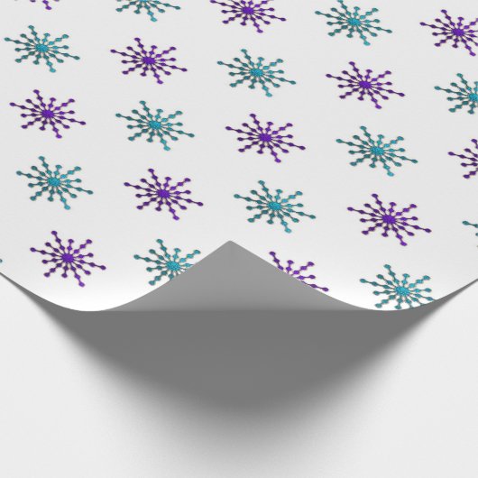 Paarse en Aqua Snowflakes op wit Cadeaupapier (Hoek)