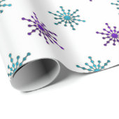 Paarse en Aqua Snowflakes op wit Cadeaupapier (Rol Hoek)