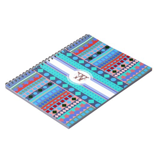 Paarse en Aqua Tribal Beat Zigzag Stripes Patroon Notitieboek (Linkerzijde)
