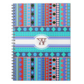 Paarse en Aqua Tribal Beat Zigzag Stripes Patroon Notitieboek (Voorkant)