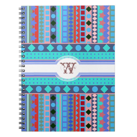 Paarse en Aqua Tribal Beat Zigzag Stripes Patroon Notitieboek (Voorkant)