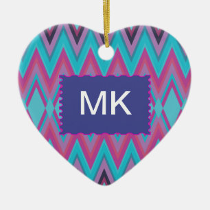 Paarse en Aqua Tribal Keramisch Ornament