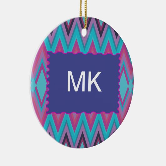 Paarse en Aqua Tribal Keramisch Ornament (Rechts)