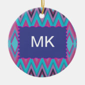 Paarse en Aqua Tribal Keramisch Ornament (Voorkant)