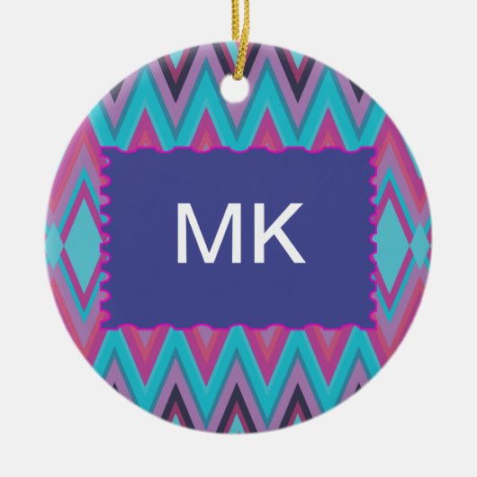 Paarse en Aqua Tribal Keramisch Ornament (Voorkant)