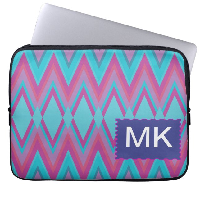 Paarse en Aqua Tribal Laptop Sleeve (Voorkant)
