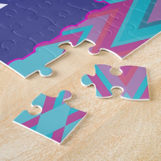 Paarse en Aqua Tribal Legpuzzel (Zijkant)