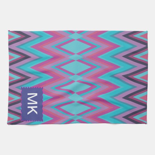 Paarse en Aqua Tribal Theedoek (Horizontaal)