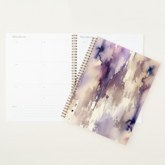 Paarse en beige abstracte waterverf planner (Display)