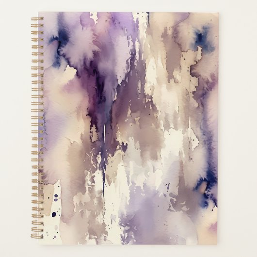 Paarse en beige abstracte waterverf planner (Voorkant)