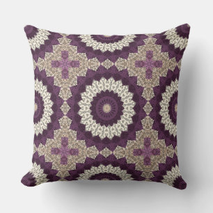 Paarse en beige mandala vette geometrische patrone kussen