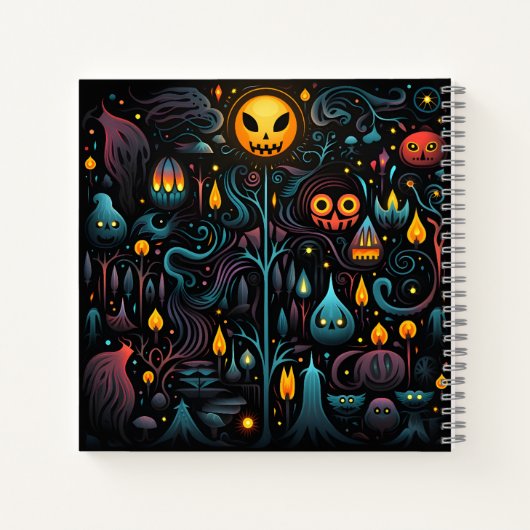 Paarse en blauw griezelig Halloween patroon Notitieboek (Achterkant)