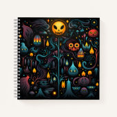 Paarse en blauw griezelig Halloween patroon Notitieboek (Voorkant)