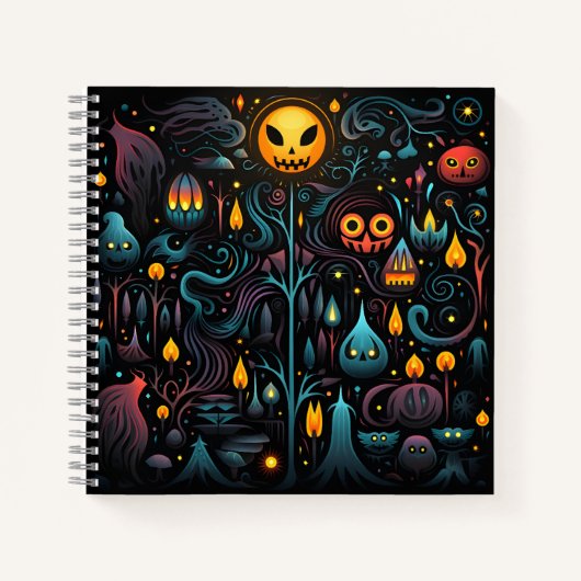 Paarse en blauw griezelig Halloween patroon Notitieboek (Voorkant)