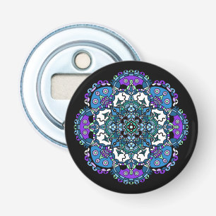  paarse en blauw Mandala Abstracte Kunst  Button Flesopener