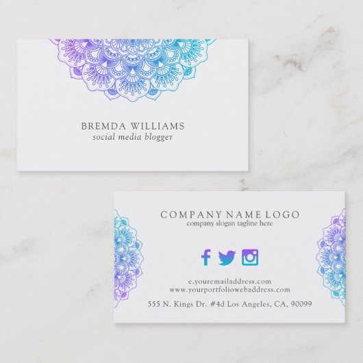Paarse en blauw mooie mandala visitekaartje (Voorkant / Achterkant)