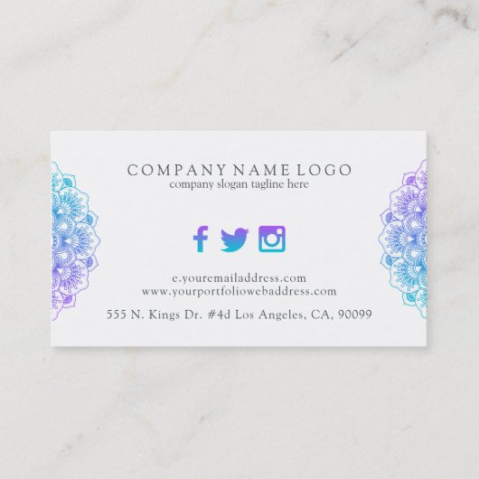 Paarse en blauw  mooie mandala visitekaartje (Achterkant)
